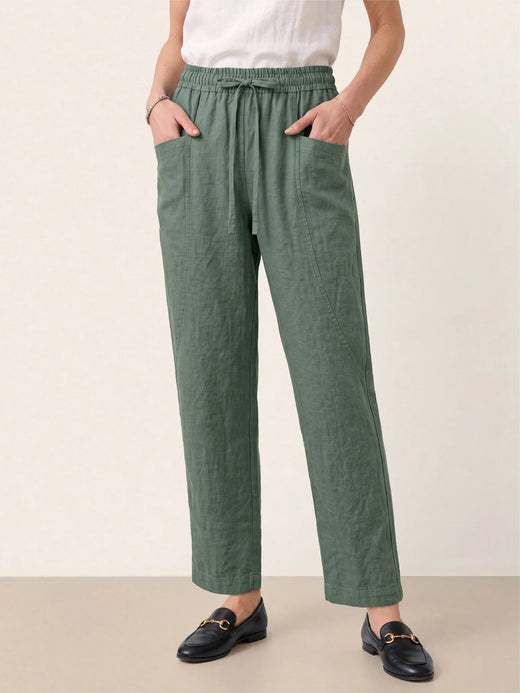 100% Linen Drawstring Utility Ankle Pants AMELINE