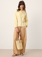 100% Linen Lace-Up Shirred Lantern Sleeve Blouse DOROTHEA by LINTICO for women