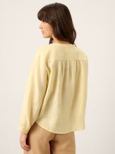 100% Linen Lace-Up Shirred Lantern Sleeve Blouse DOROTHEA by LINTICO for women