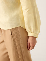 100% Linen Lace-Up Shirred Lantern Sleeve Blouse DOROTHEA by LINTICO for women