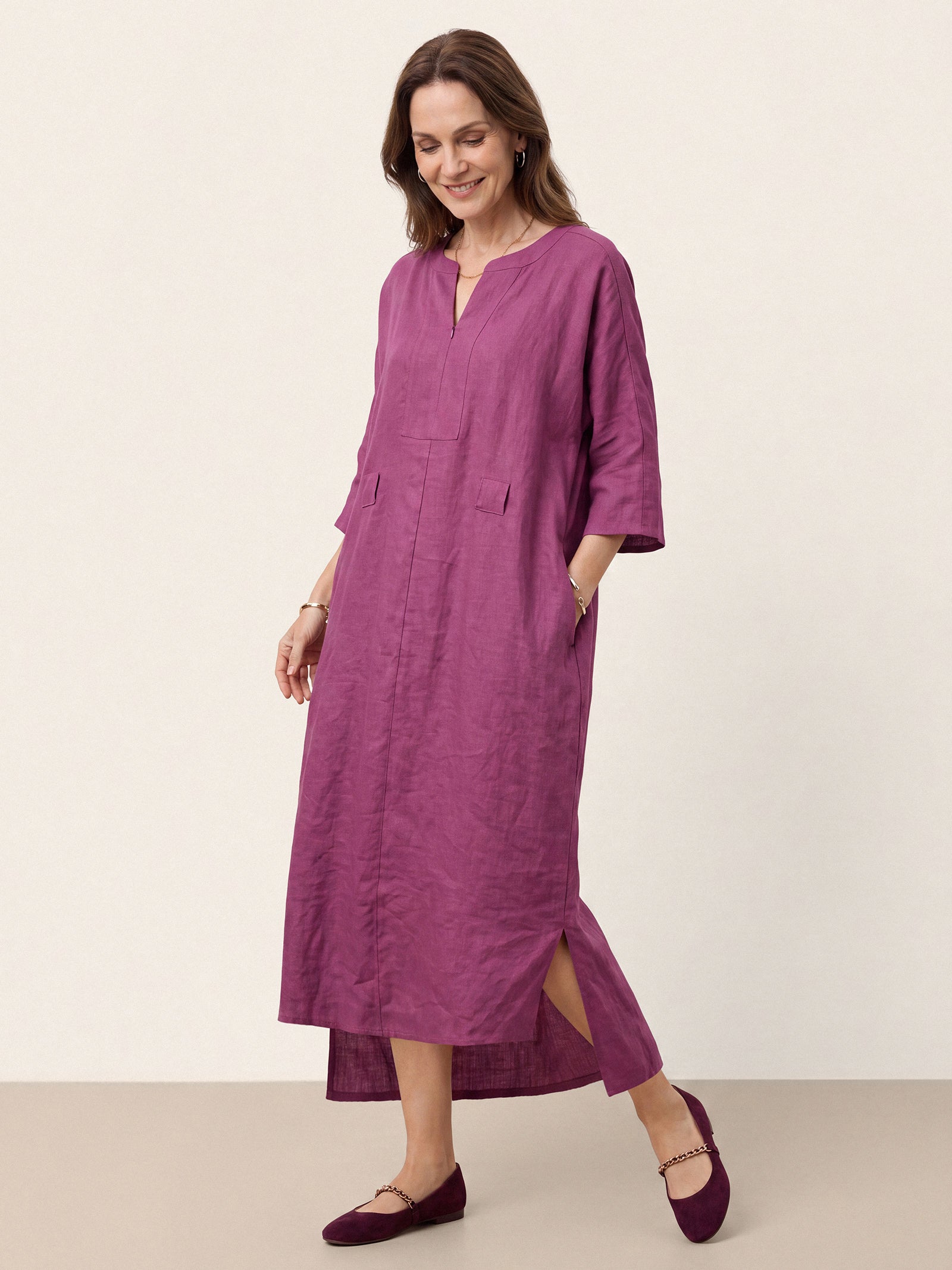 100% Linen Side Tie Cocoon Maxi Dress SOLENE by LINTICO