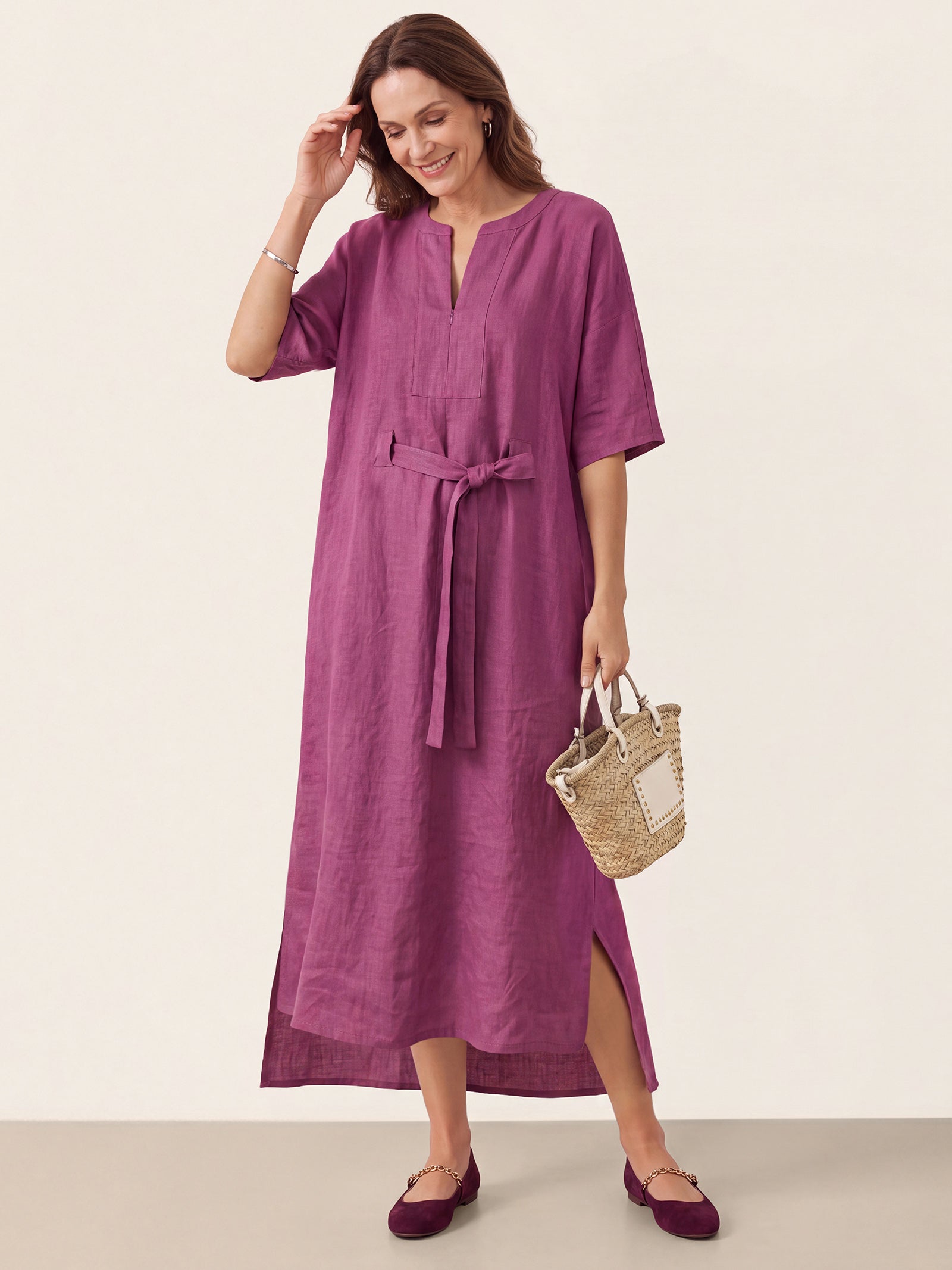 100% Linen Side Tie Cocoon Maxi Dress SOLENE by LINTICO