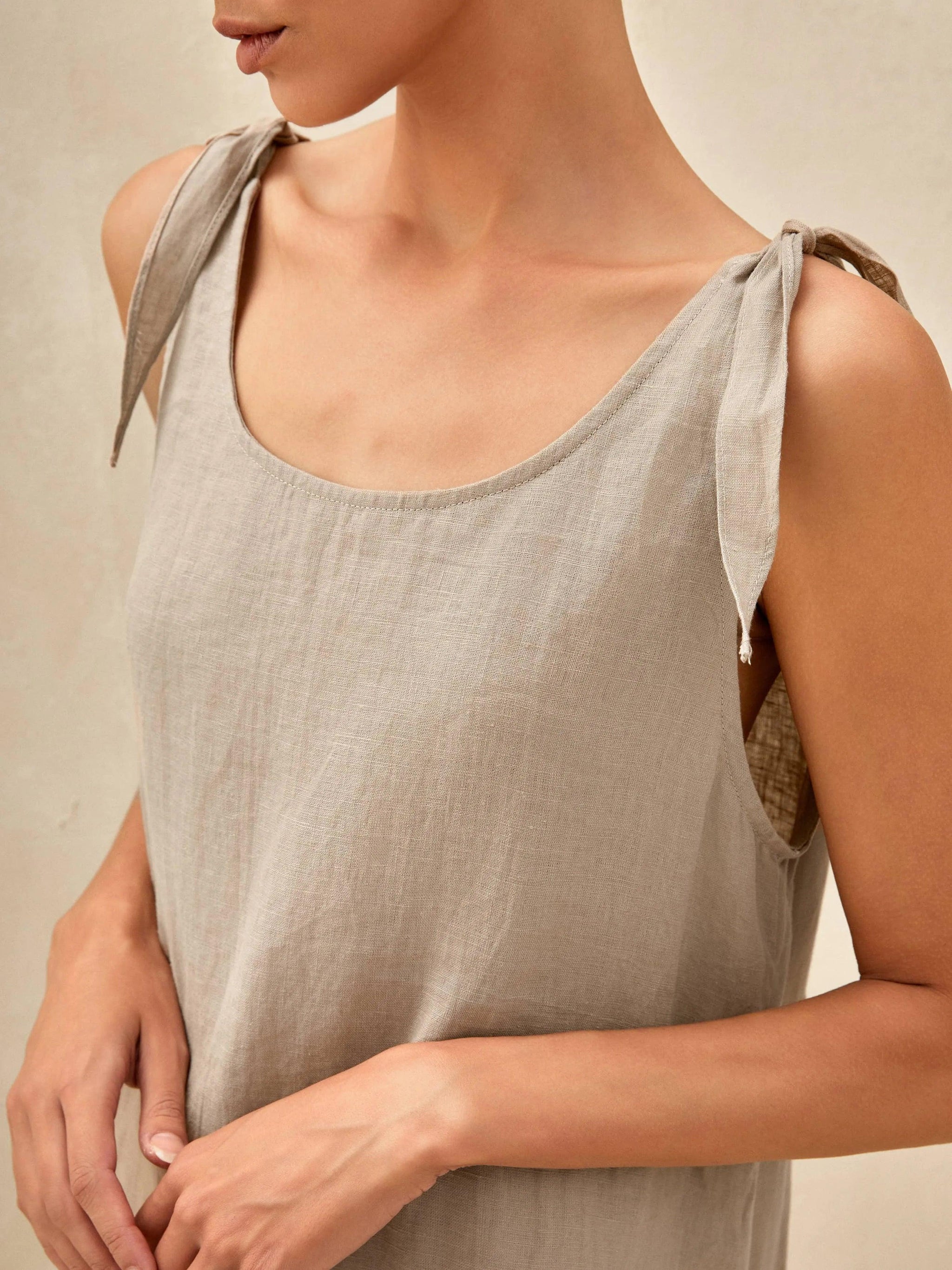 100% Linen Camisole Dress QEARL - DRESSES-Linen Maxi