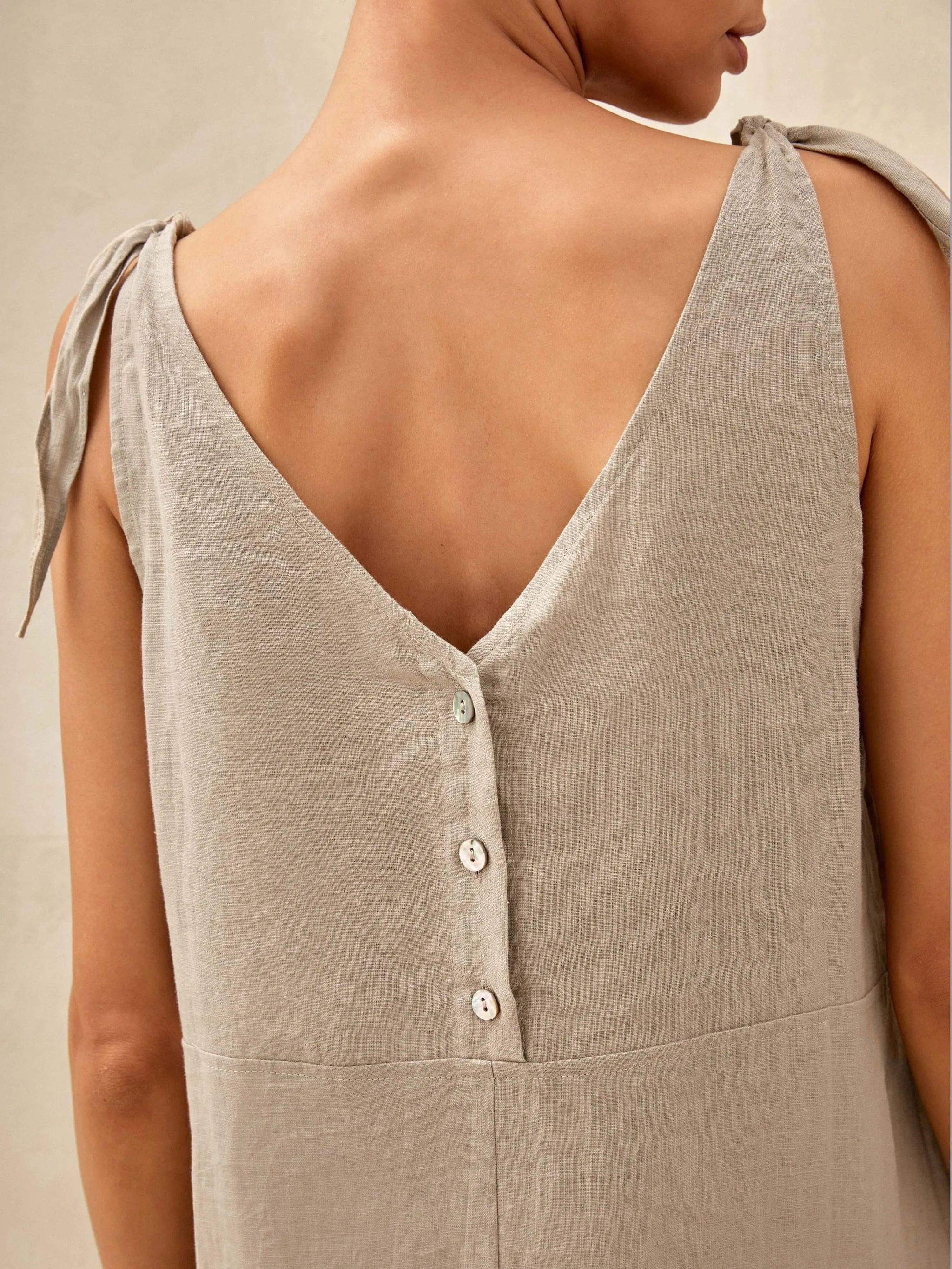 100% Linen Camisole Dress QEARL - DRESSES-Linen Maxi