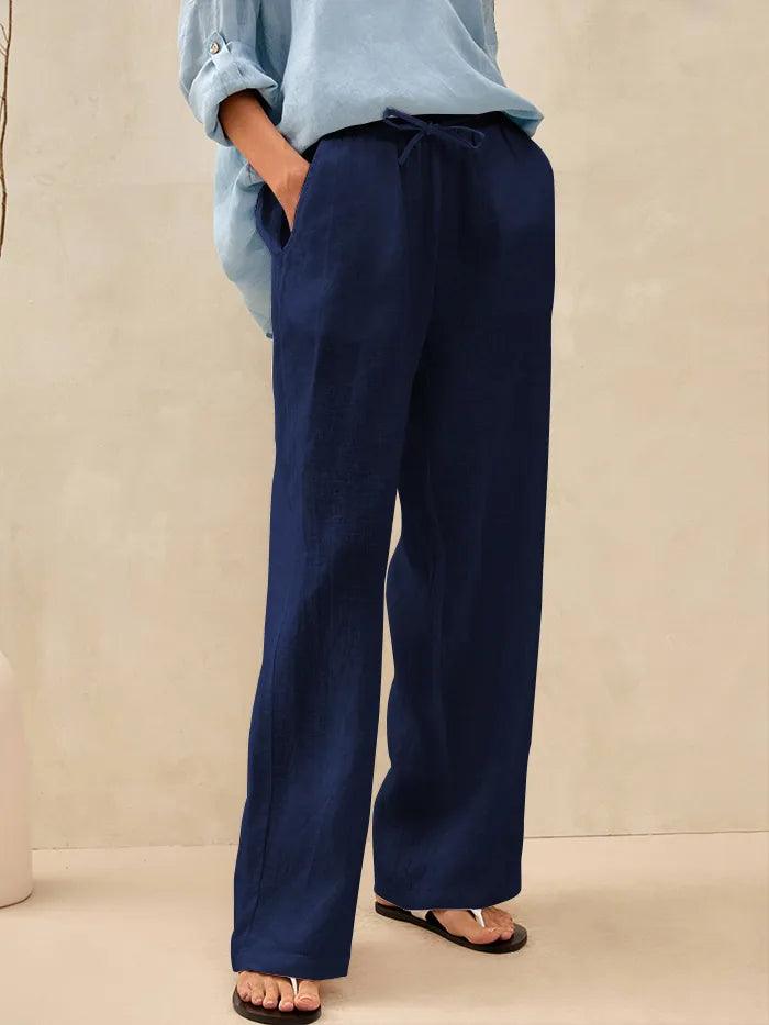 100% Linen Classic Pants LYON - Navy Blue / S - BOTTOMS-Linen