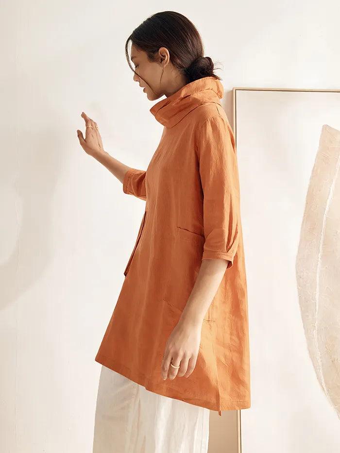 100% Linen Cowl Neck Oversized Tunic ELEANOR - TOPS-Linen Tunics