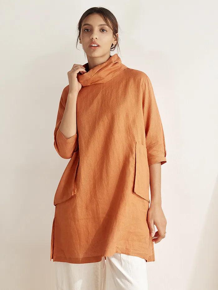 Linen Cowl Neck Tunic | Oversized Women's Top – LINTICO