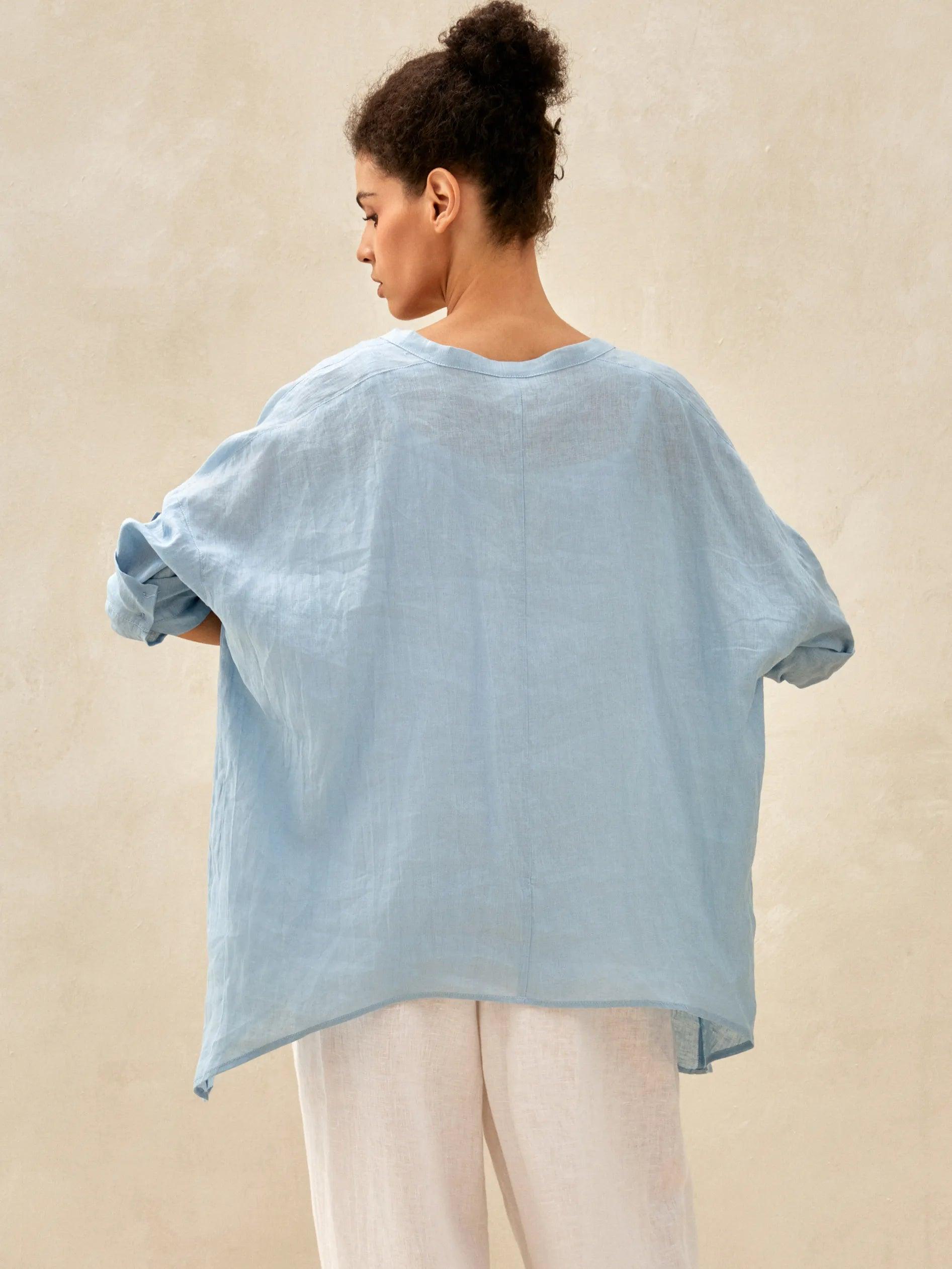 100% Linen Delicate Deep V-Neck Over Top KAIA - TOPS-Linen Tunics