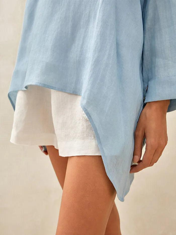 100% Linen Delicate Deep V-Neck Over Top KAIA - TOPS-Linen Tunics