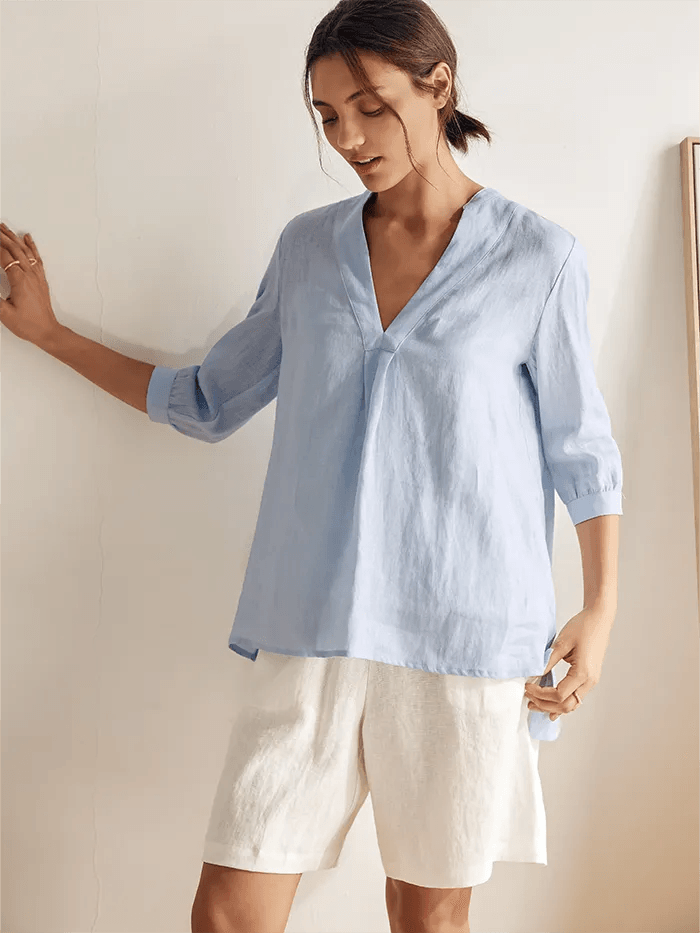 100% Linen Dress Shirt JOANNA - TOPS-Linen Blouses