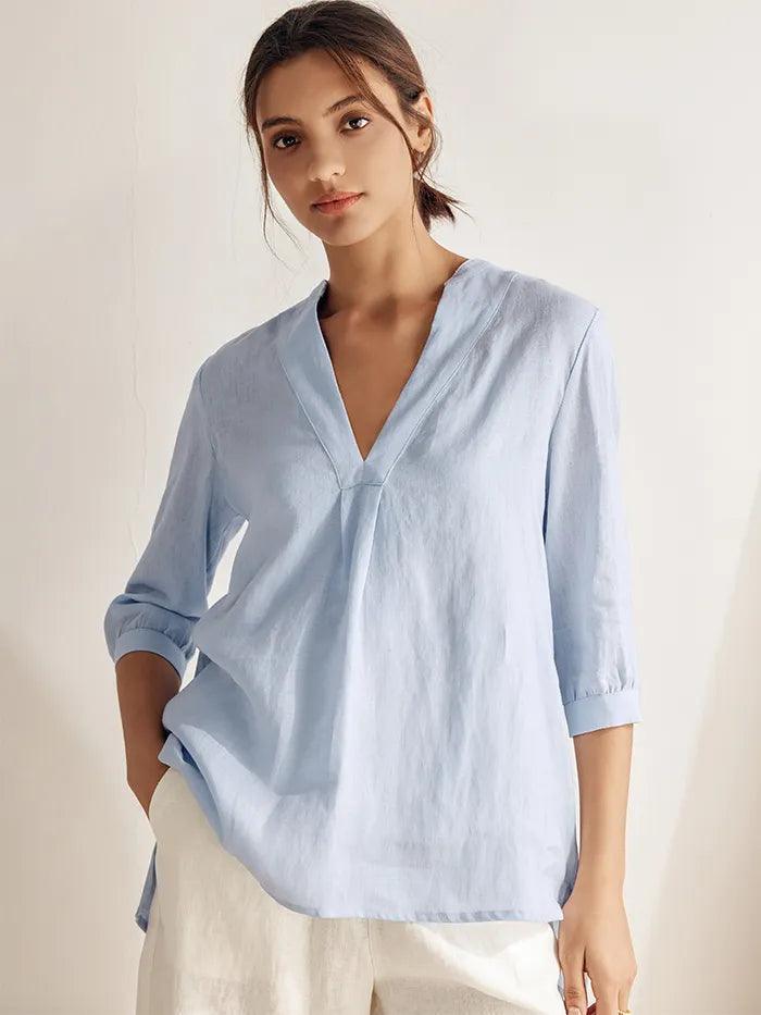 100% Linen Dress Shirt JOANNA - TOPS-Linen Blouses