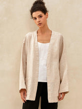 100% Linen Kimono Blazer GREER - Natural Melange / S - TOPS-Linen Jackets