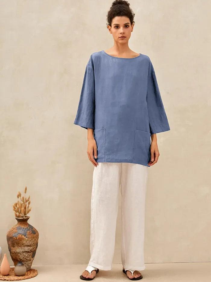 100% Linen Loose Long Shirt LILY - TOPS-Linen Tunics