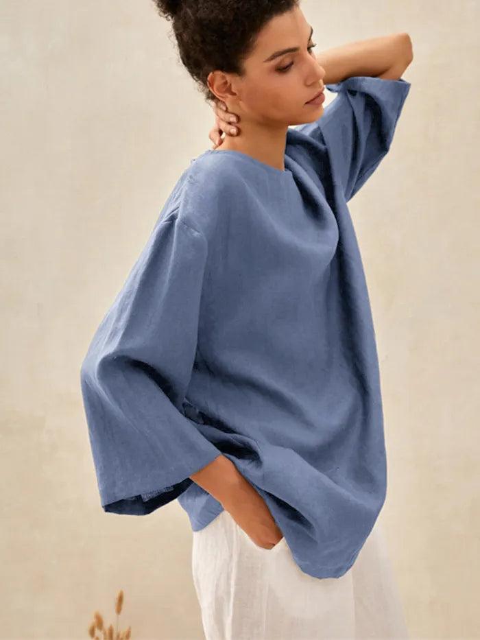 100% Linen Loose Long Shirt LILY - TOPS-Linen Tunics