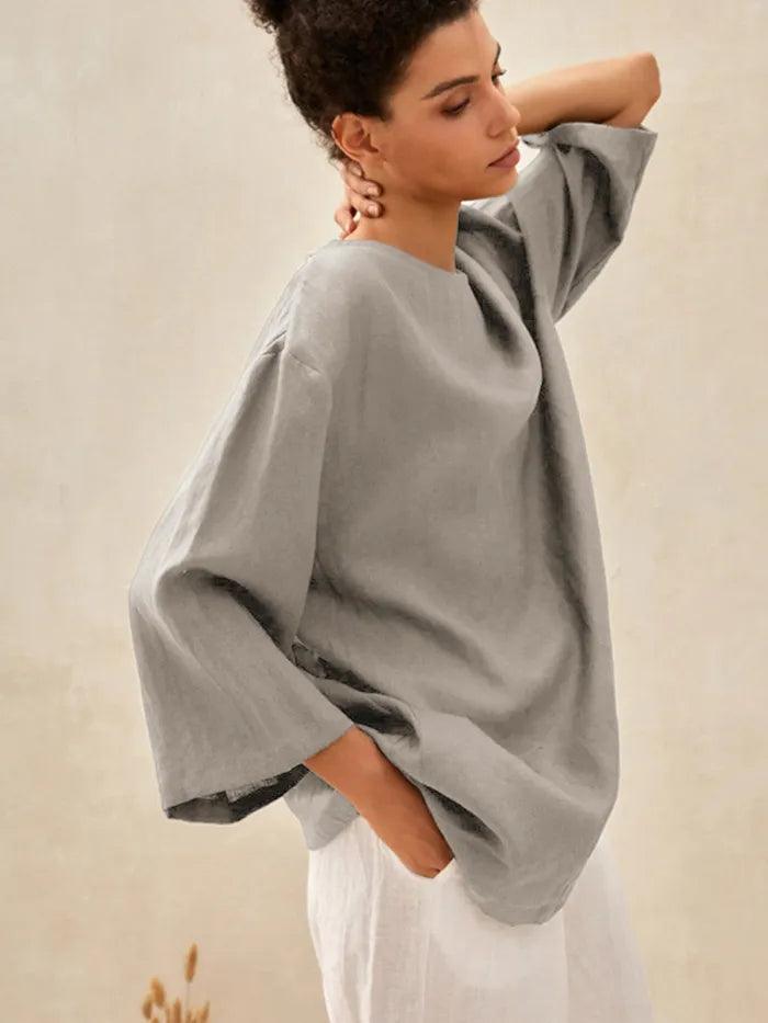 100% Linen Loose Long Shirt LILY - TOPS-Linen Tunics