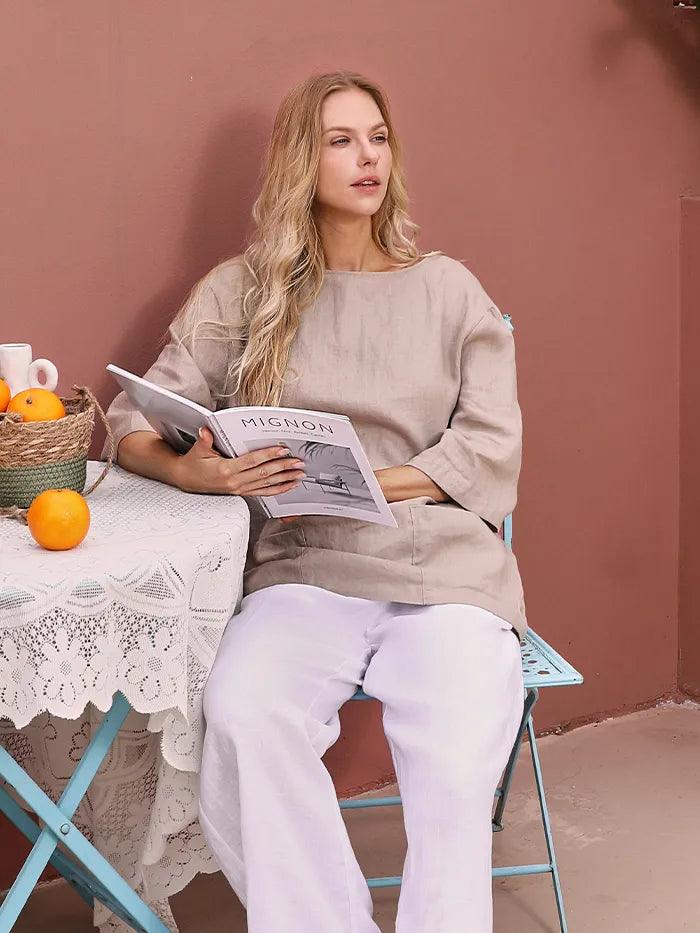 100% Linen Loose Long Shirt LILY - TOPS-Linen Tunics