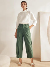 Linen Pocketed Straight-Leg Ankle Pants NINA - BOTTOMS-Linen