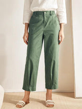 Linen Pocketed Straight-Leg Ankle Pants NINA - BOTTOMS-Linen