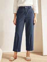 Pantalon cheville NINA en lin à jambe droite et poches - bleu marine / S - BAS-Lin
