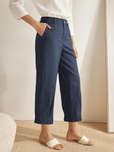 Pantalon cheville NINA en lin à jambe droite et poches - BAS-Lin