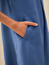 100% Linen Shawl V-Neck Midi Dress CLEO - DRESSES-Linen Mini