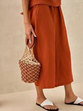 100% Linen Short Sleeve Top High Waist Wide Leg Pants Two-Piece Set NEVE - SETS-Linen Sets