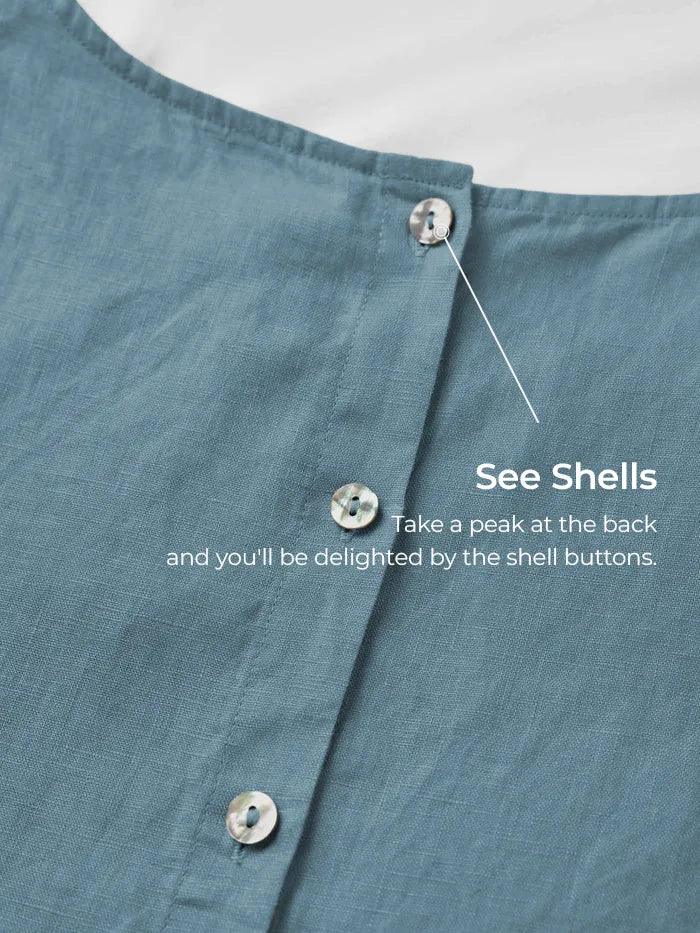 100% Linen Side-Tie Button-Back Boxy Top ELSIE - TOPS-Linen Blouses