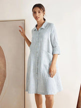 MADISON 100% Linen Striped Shirt Dress - DRESSES-Linen Midi