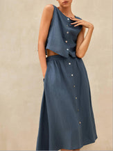 Ensemble LUCIA en 100% lin avec gilet boutonné décoratif et jupes Naxi - ENSEMBLES-Ensembles en lin