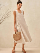 100% Linen Swing Beach Tank Dress GIANA - DRESSES-Linen Midi