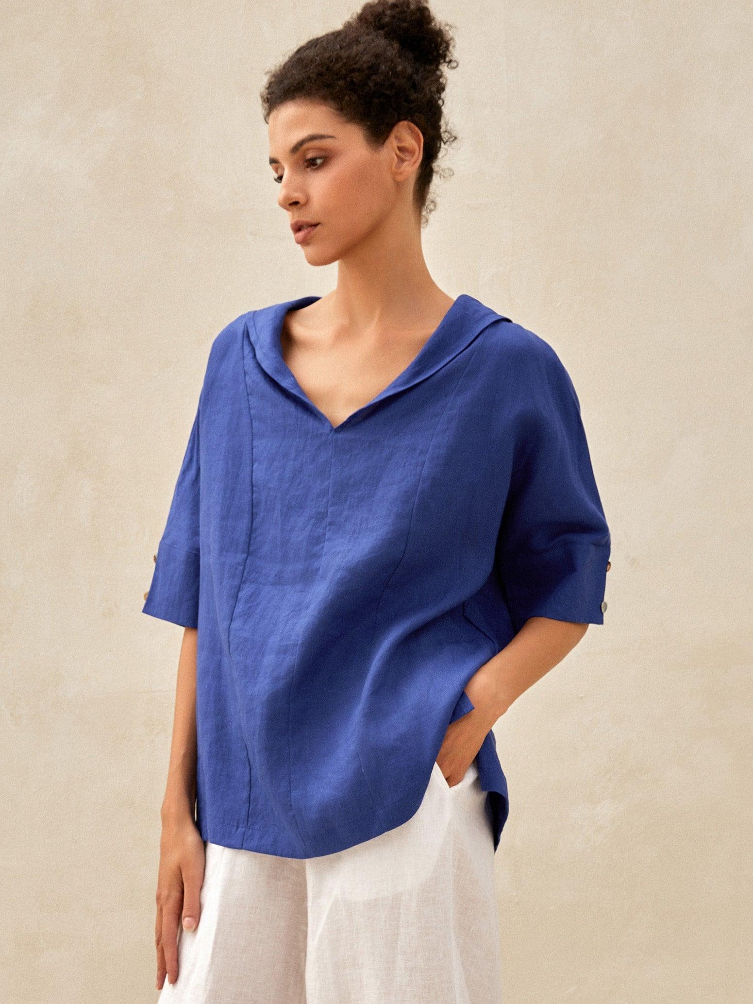 100% Linen V-Neck Short Sleeve Shirt SIERRA – LINTICO