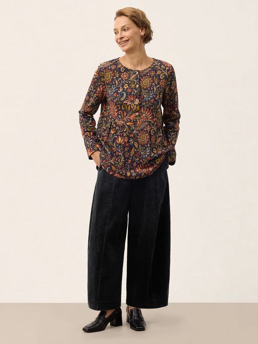 100% Cotton Corduroy Elastic Waist Curved Leg Pants ROMILLY