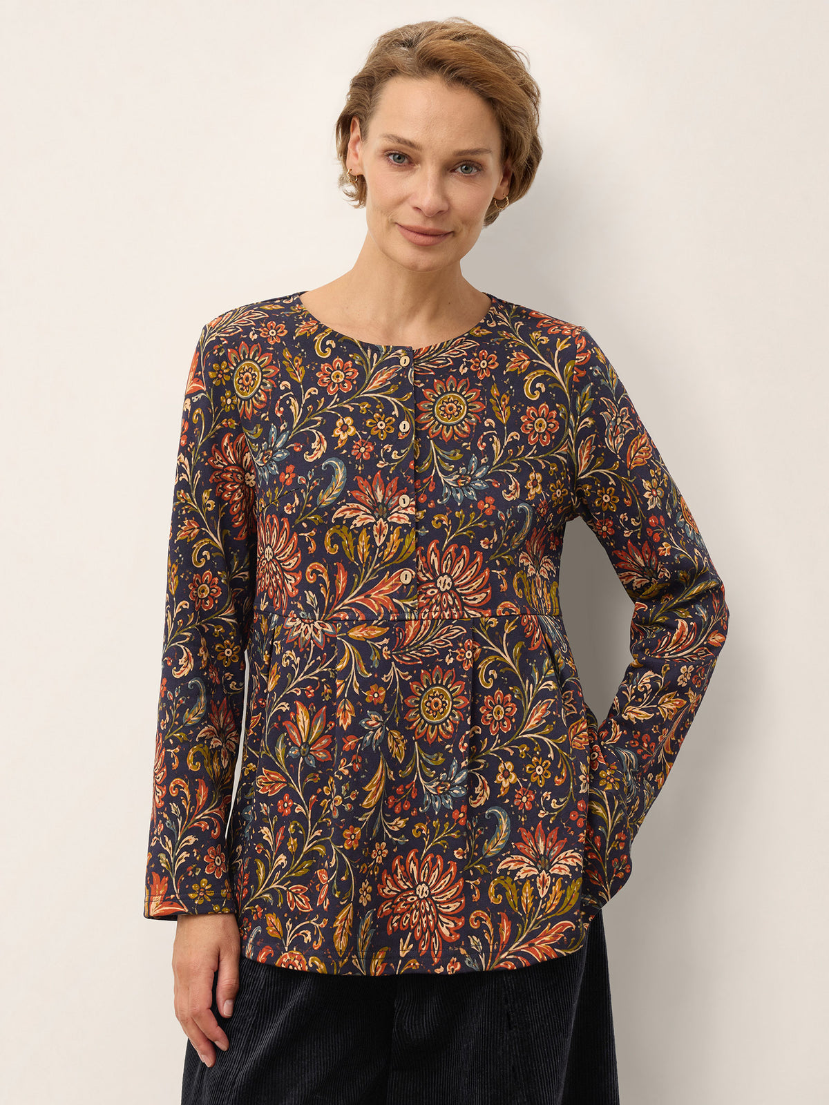 100% Cotton Botanical Paisley Print Long Sleeve Top AMELIE in Amber Bloom - product image 3 of 8