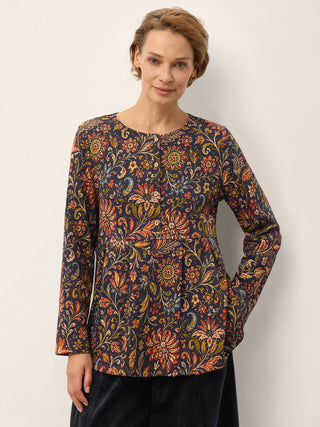 100% Cotton Botanical Paisley Print Long Sleeve Top AMELIE