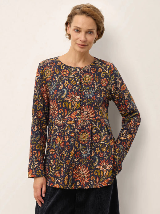 100% Cotton Botanical Paisley Print Long Sleeve Top AMELIE