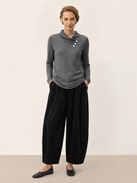 Cashmere Asymmetric Cowl Neck Stretch Top TATIANA