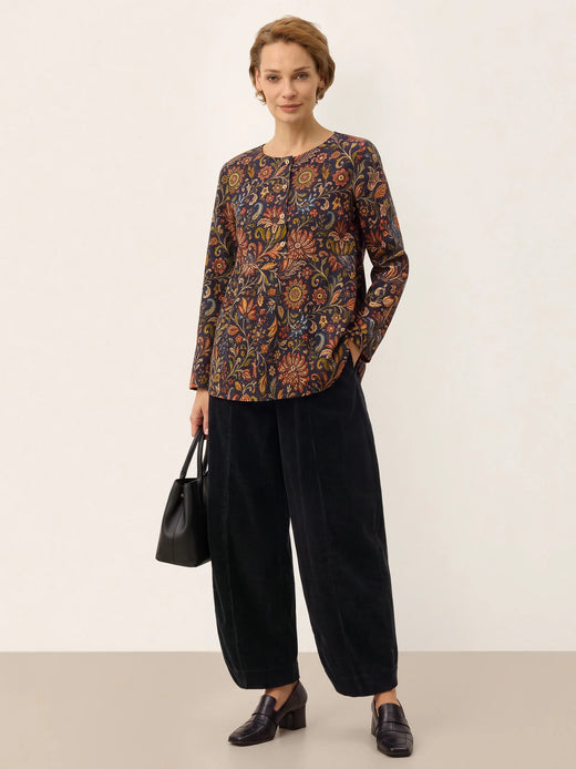 100% Cotton Botanical Paisley Print Long Sleeve Top AMELIE