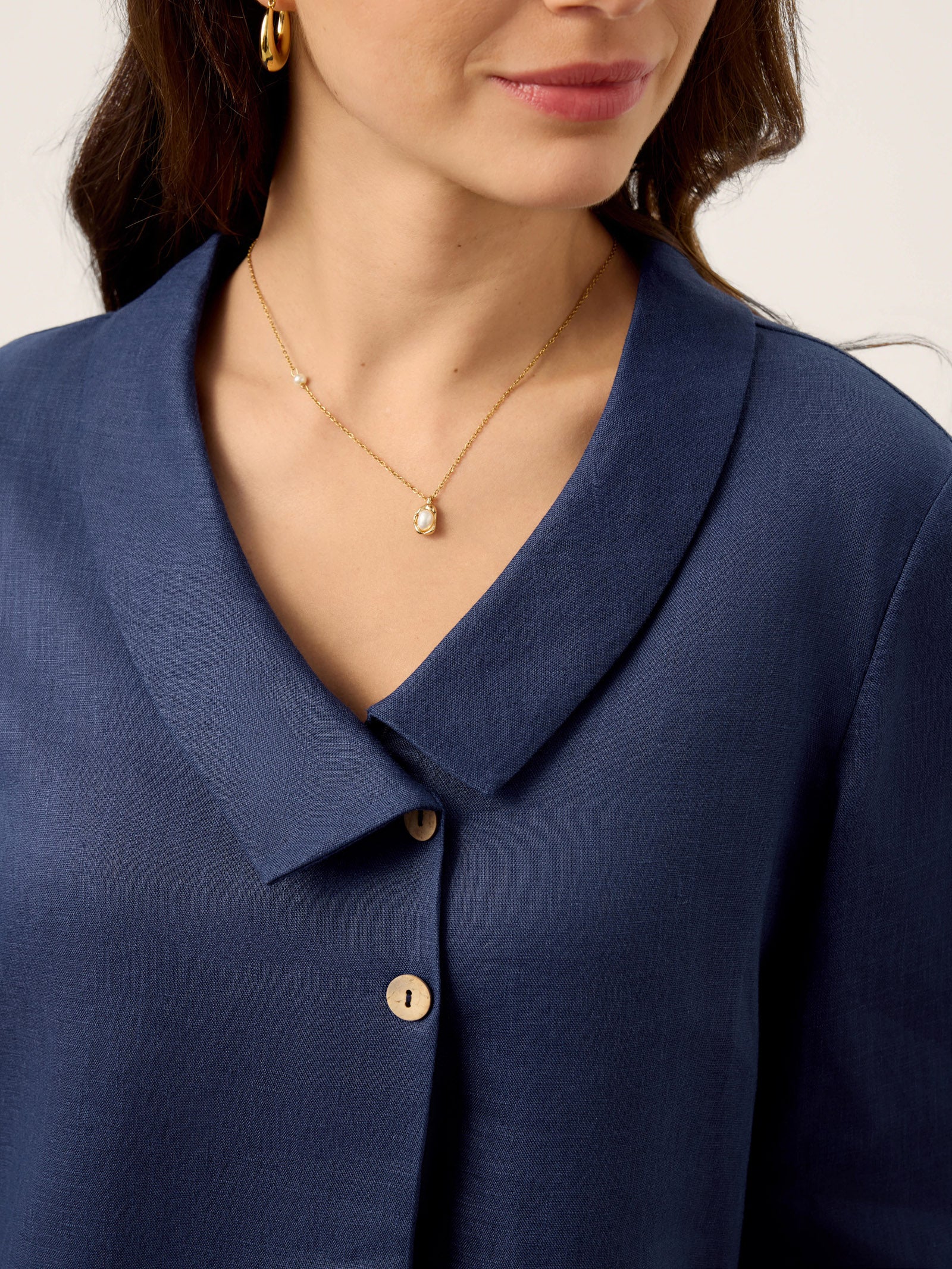 100% Linen Asymmetric Collar Inverted Pleat Top OTTILIE by LINTICO for women