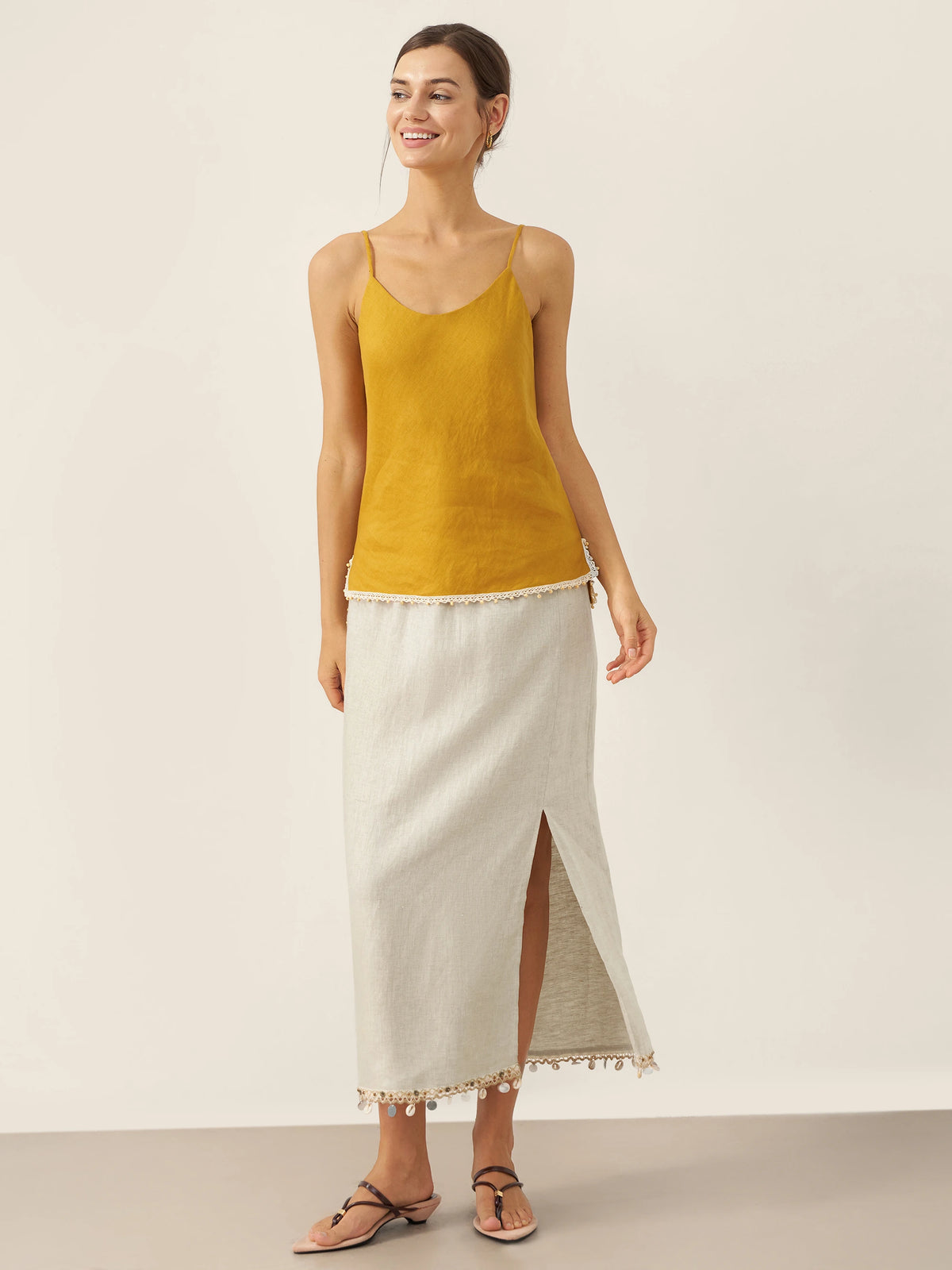 100% Linen Beaded Hem Camisole Bree by LINTICO for women