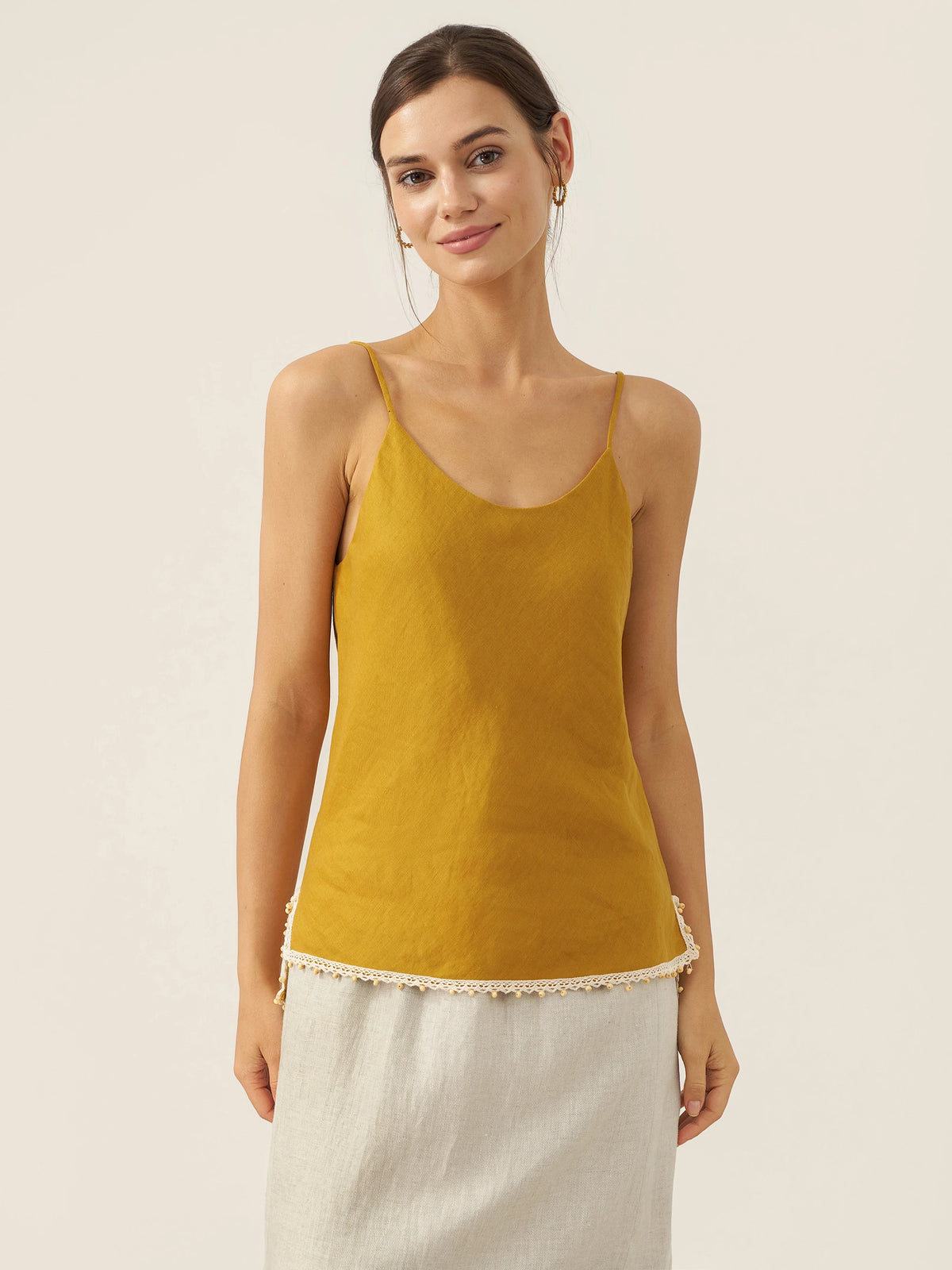 100% Linen Beaded Hem Camisole Bree by LINTICO for women