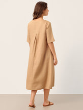 100% Linen Side-Gathered Bow Midi Dress ESMERALDA by LINTICO for women