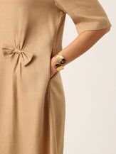 100% Linen Side-Gathered Bow Midi Dress ESMERALDA by LINTICO for women
