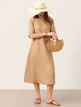 100% Linen Side-Gathered Bow Midi Dress ESMERALDA by LINTICO for women