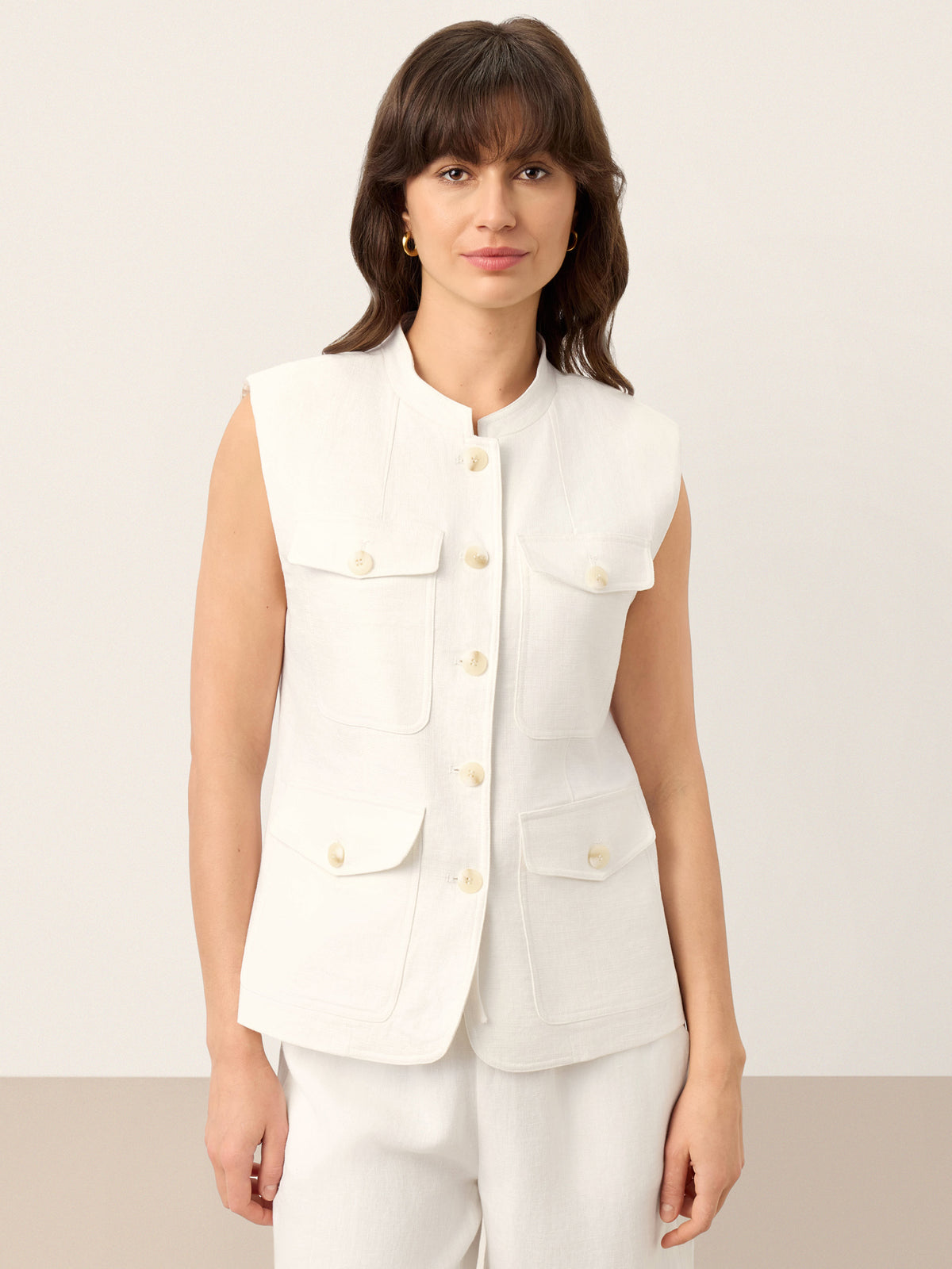 Linen Four-Pocket Tailored Sleeveless Vest COSIMA by LINTICO for women