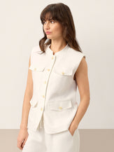 Linen Four-Pocket Tailored Sleeveless Vest COSIMA by LINTICO for women