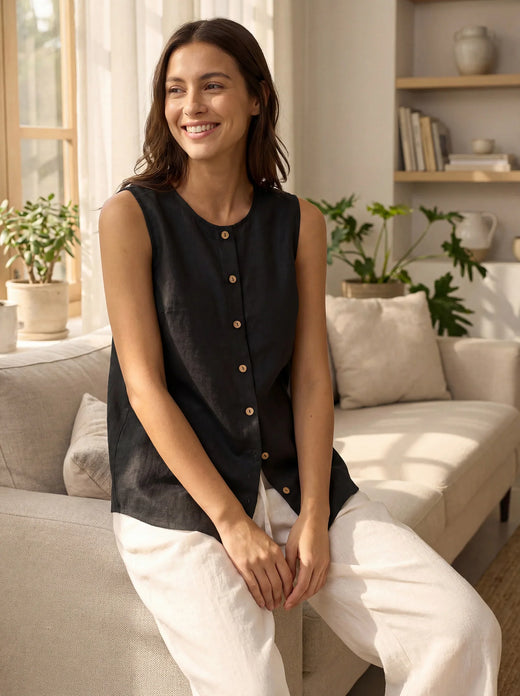 100% Linen Button-Down Tank Top ERIN