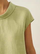 100% Linen Cap Sleeve Soft-Fold Collar Top YVONNE by LINTICO for women