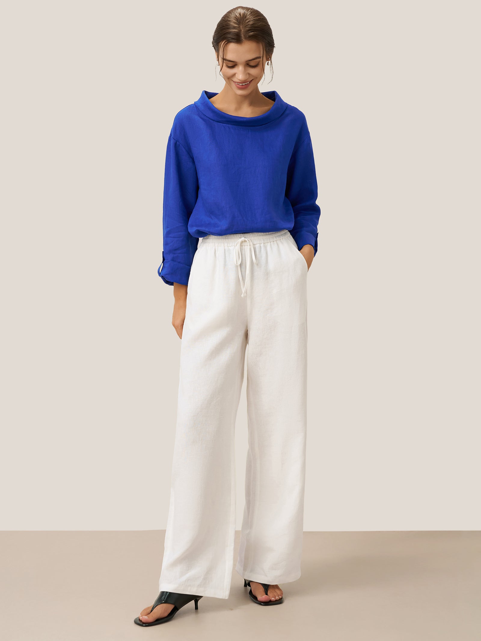 【Italy製】80〜90s linen slacks Men Linen Italian Pants High Waist Straight Suit Trousers