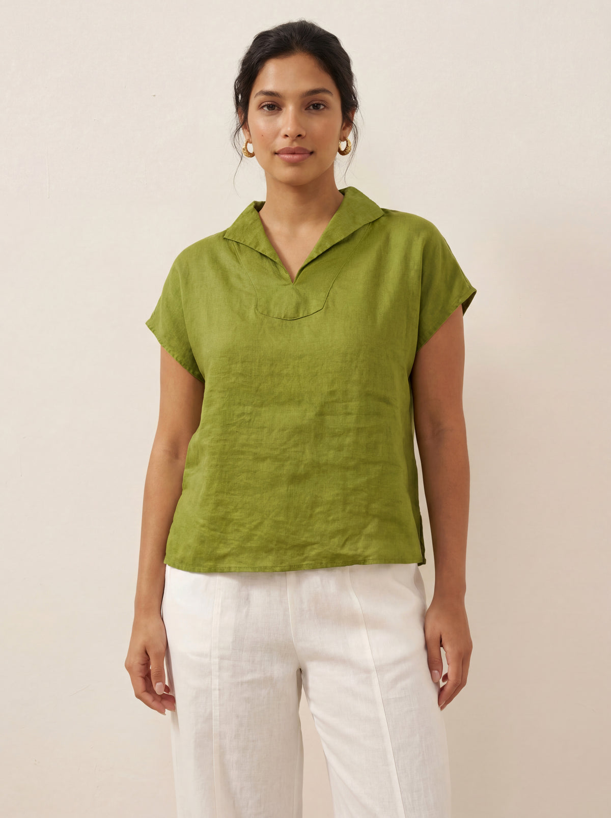 100% Linen Collared Cap Sleeve Top IVY by LINTICO for women