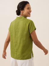 100% Linen Collared Cap Sleeve Top IVY by LINTICO for women